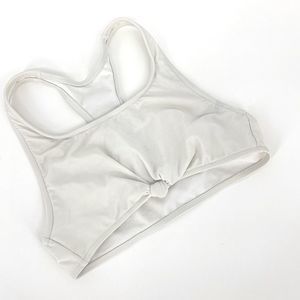 No Boundaries White Knot-Front Racerback Swim Top